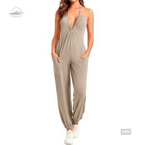 XXL Halter Jumpsuit Deep V Neck Sleeveless Long Pants Casual Summer Romper